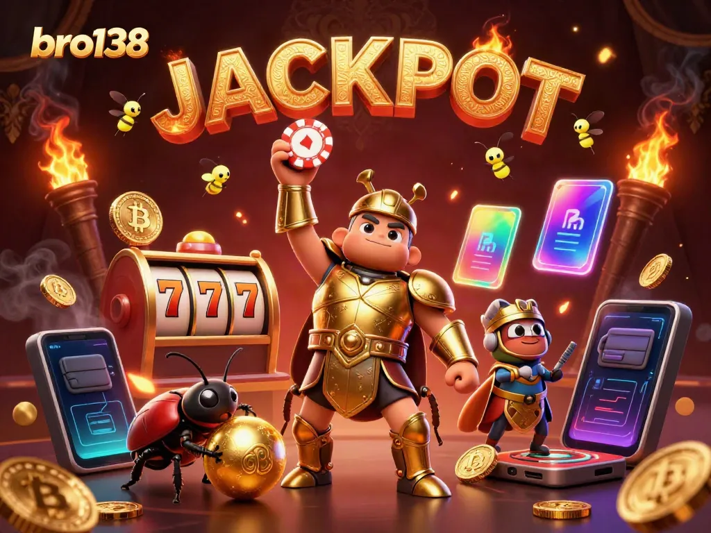 Experience the thrill of bro138 gaming with a triumphant beetle hero, jackpot thrills, and dynamic casino elements.