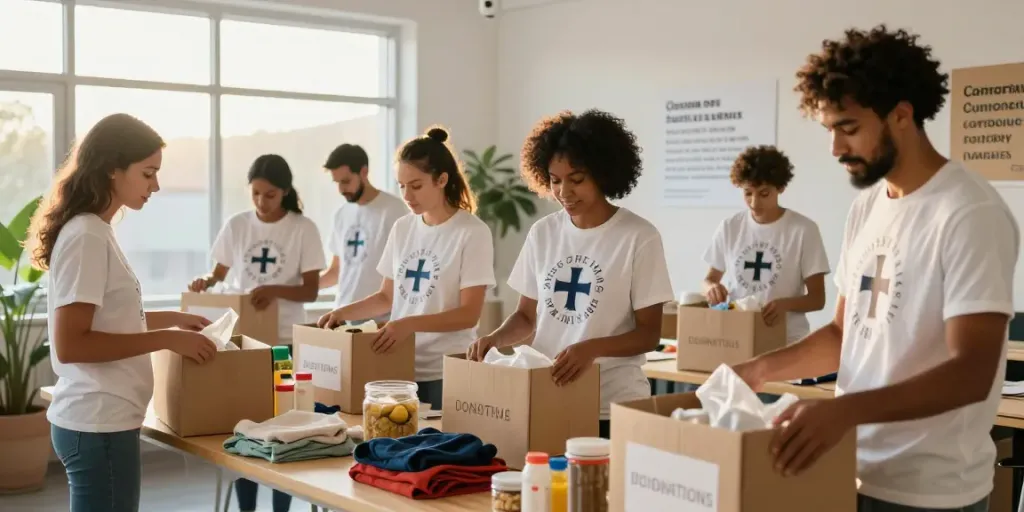 Activité de bénévolat au Prieuré Provincial de Touraine, illustrant l'engagement des membres de l'ordre de Saint-Lazare à travers la solidarité.