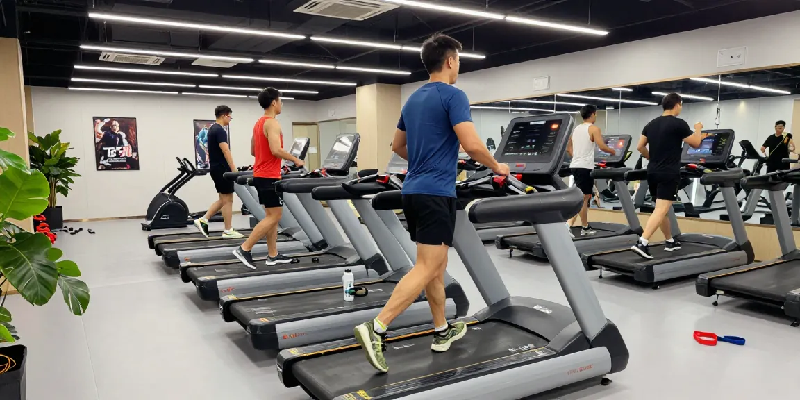 Energetic athlete using TB-500 recovery exercise techniques in a vibrant gym.