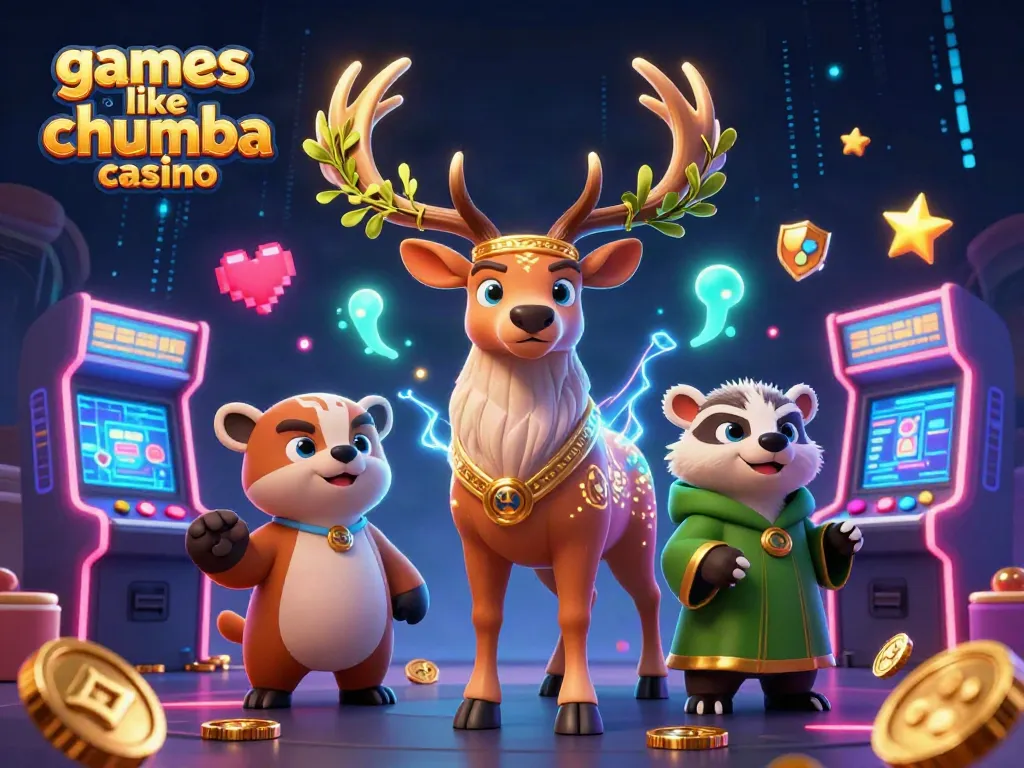 Engage with games like Chumba Casino in this vibrant 3D casino scene filled with excitement.