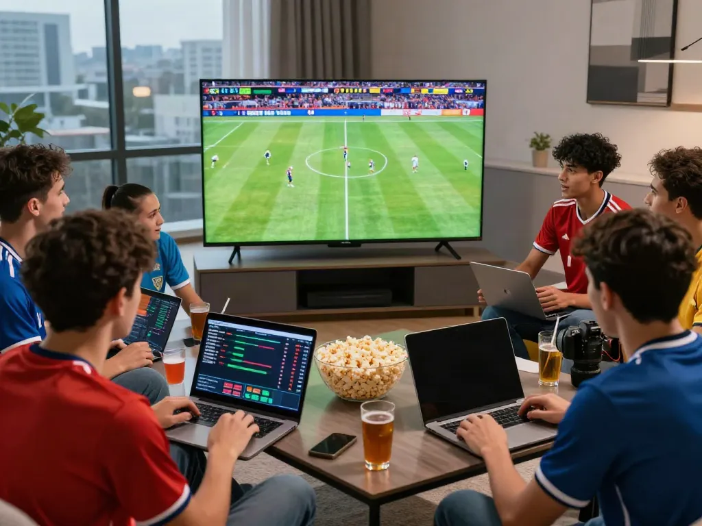 Exciting WWBOLA sports betting gathering with friends analyzing live soccer matches and odds.