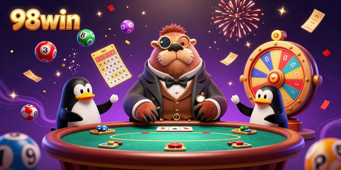 Engage in exciting gameplay at 98win with a lively underwater poker scene featuring a jolly walrus.