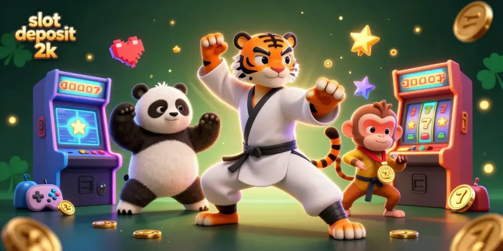 Engage in thrilling gaming with slot deposit 2k showcasing vibrant characters and casino elements.