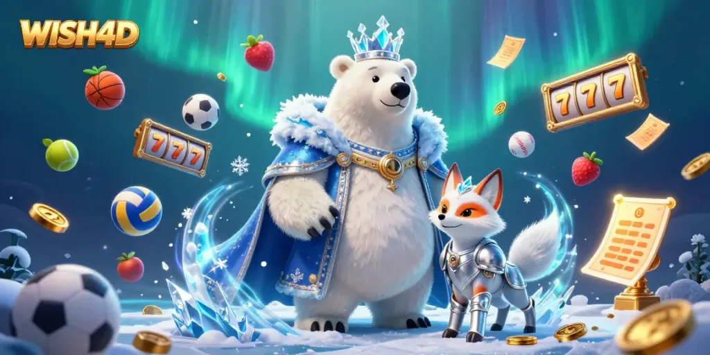 WISH4D enhances gaming experiences with exhilarating slot reels and vivid treasures in a captivating scene.
