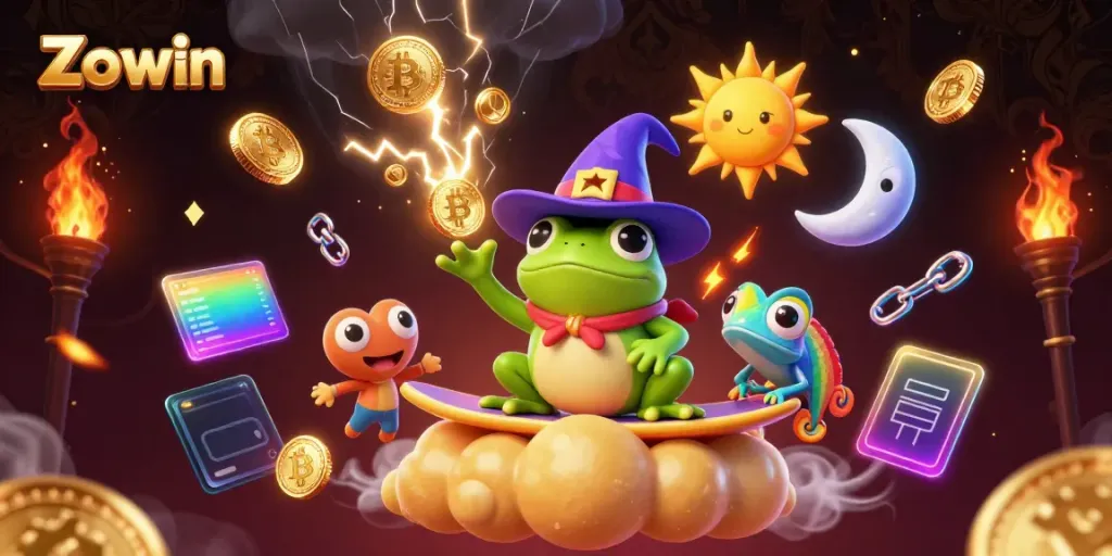 Play thrilling games at Zowin while winning gold coins in an enchanting magical scene.