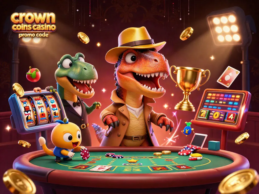 Engage with the exciting crown coins casino promo code scene showcasing characters gambling at a slot table.